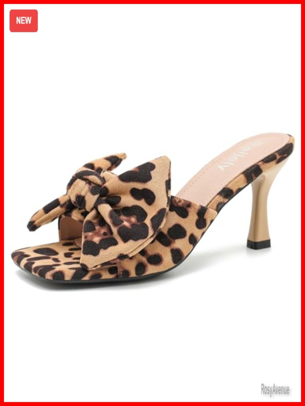 Synthetic Suede Bow Mule Sandals Square Open Toe Kitten Heel Slip-On